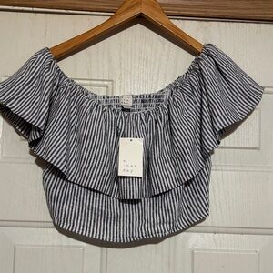 a new day Black and White Ruffle Blouse